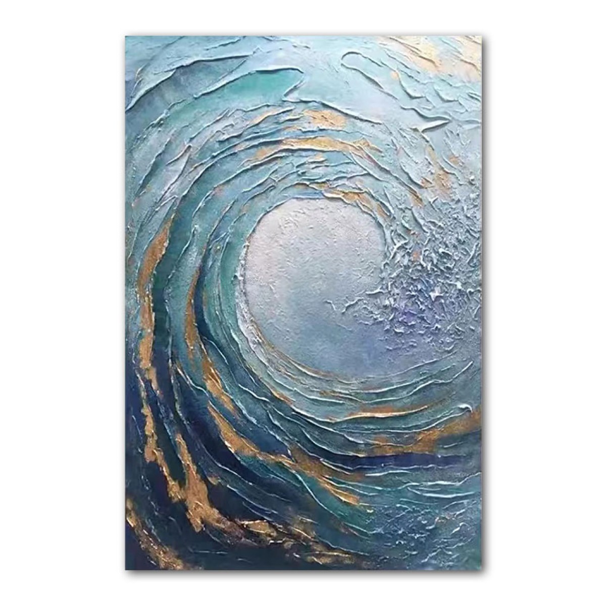 Abstract Gold Blue Wave 3d Heavy Textured Partial Oil Painting